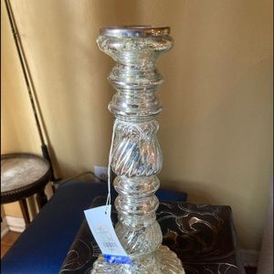 Silver glass candle holders with beautiful mirror tray! All brand new!